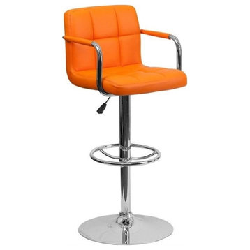Flash Furniture Quilted Adjustable Bar Stool with Arms in Orange
