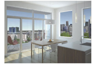 Living room - modern living room idea in Denver