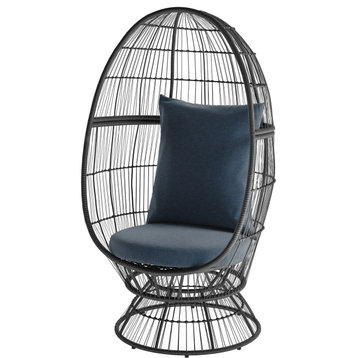 Ava Rattan Wicker Stationary Egg Chair, Gray