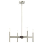 Livex Lighting - Livex Lighting Brushed Nickel 4-Light Mini Chandelier - Exposed bulb sockets are fixed over a brushed nickel finish with bronze accent to create an eclectic look perfect for mid century modern or transitional spaces wanting an industrial touch.