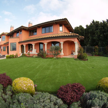 Artificial grass installation on backyard
