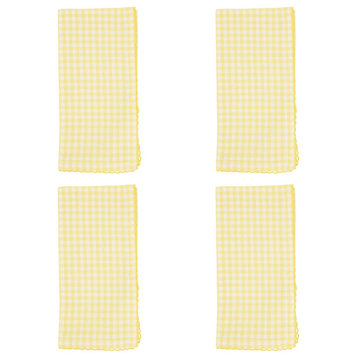 Gingham Design Dinner Napkins (Set of 4), Yellow, 18"x18"