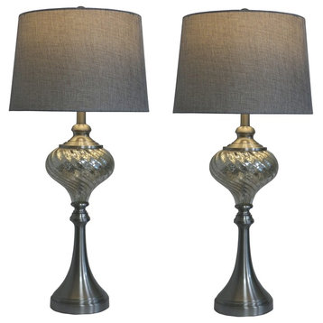 Fangio Lighting's 1594 Pair of 30" Brushed Steel/Mercury Glass Font Table Lamps