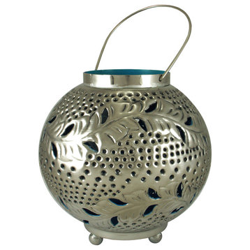 8" Tropicalia Silver and Blue Cut-Out Floral Votive Candle Holder