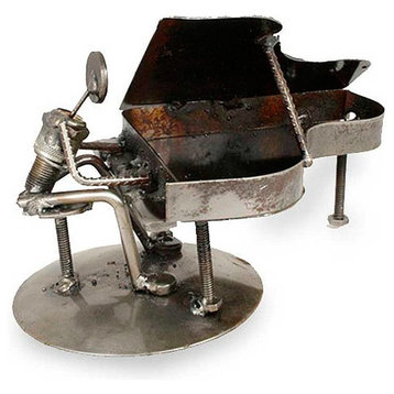 Rustic Piano Man Iron Statuette, Mexico