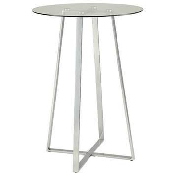 Coaster 30" Round Glass Top Pub Table with Rectangular Angular Legs in Clear