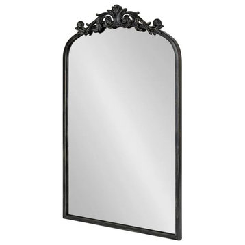 Traditional Wall Mirror, Arched Top With Unique Cascading Crown Accent, Black
