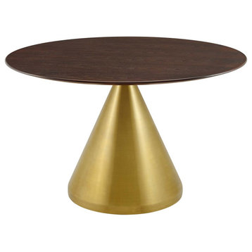 Gold Cone Dining Table, Glam Luxe 47" Round Wood Top Kitchen Table, Dark Cherry