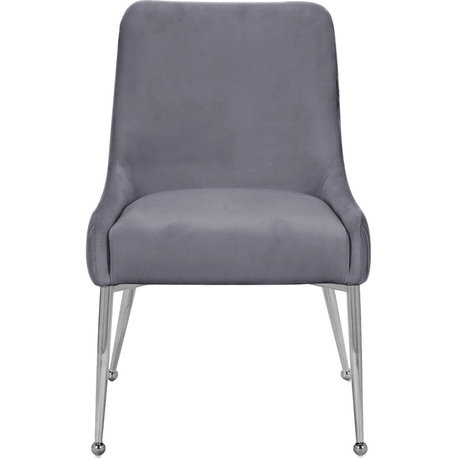 The Cue Dining Chair, Set of 2, Gray, Chrome Legs, Pleated Fabric on Back