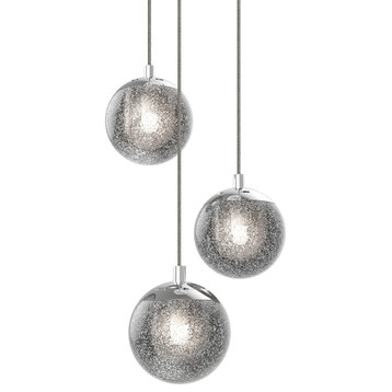 Champagne Bubbles 3-Light Round LED Pendant, Polished Chrome, Seeded Glass