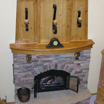 Wood Fireplace with Knotty Pine Overmantel