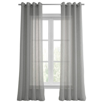 Grommet Solid FauxLinen Sheer Curtain, Single Panel, Paris Gray, 50"x96"