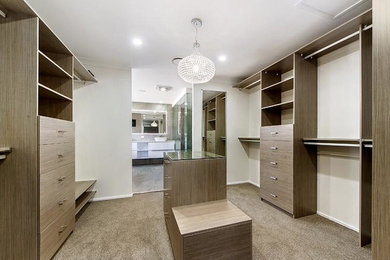 Photo of a large modern storage and wardrobe in Gold Coast - Tweed with carpet.