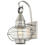 Livex Lighting - Newburyport 1-Light Wall Lantern, Brushed Nickel - The Newburyport outdoor wall lantern boasts classic nautical and railway styling with a beautiful hand blown clear glass globe and a brushed nickel finish over the solid brass construction.