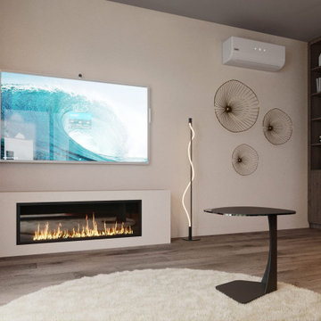 Living Room with a Linear Fireplace in a Limassol Apartment