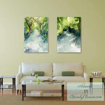 Peaceful Living Room with Landscape Art Prints