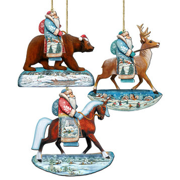 Riding Santa Ornaments Set of 3