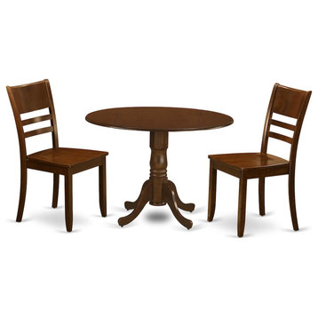 3-Piece Kitchen Table With 2 Drop Leaves and 2 Leather Chairs, Espresso