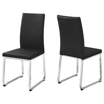 Dining Chair, Set Of 2, Side, Upholstered, Kitchen, Pu Leather Look, Black