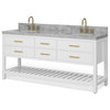 Arcadia Bath Vanity, White, 72", Gold Hardware, Double Sink, Freestanding