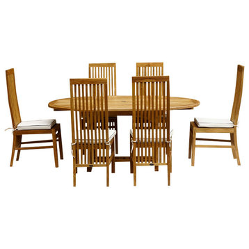 7-Piece Teak Wood West Palm Table/Chair Set With Cushions