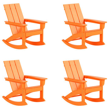 WestinTrends 4PC Modern Adirondack Outdoor Rocking Chair Set, Porch Rockers, Orange