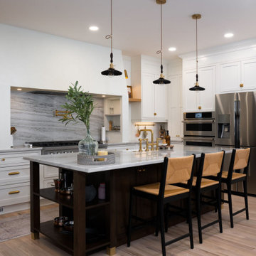 Custom Plaster Hood in White and Wood Kitchen