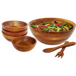 Woodard and Charles - 7-Piece Wood Salad Bowl Set, Medium, Large - The 7-Piece Wood Salad Bowl Set makes a stylish addition to your collection of tropical kitchenware. Made from solid rubberwood, this salad bowl set has a clean, organic look. Includes two salad servers (each measuring 12 inches long) and four individual salad bowls.