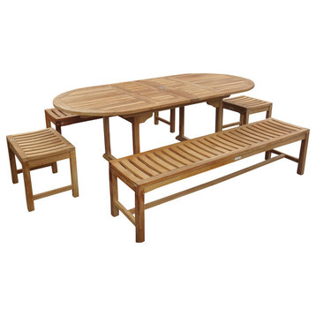 82" Ext Table/4 Benches Seats 10, Grade A Teak