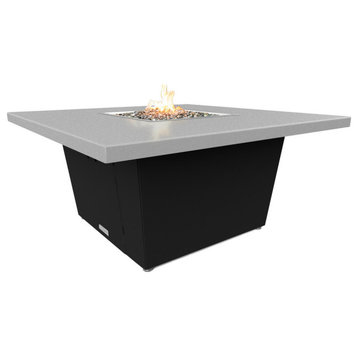 Square Fire Pit Table, 44x44, Chat Height, Natural Gas, Hilltop Grey Top, Black