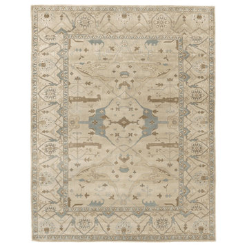 Antique Weave Oushak Hand-Knotted Wool Beige/Blue/Brown Area Rug, 4'x6'