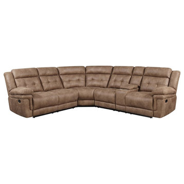Bowery Hill Transitional 3-Piece Microfiber Reclining Sectional in Cocoa Brown