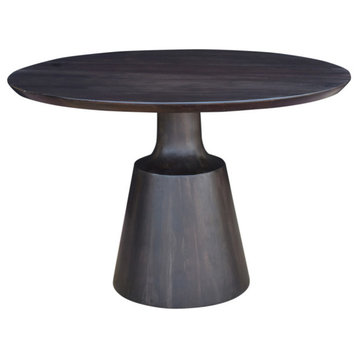 46" Dark Brown Wood Round Dining Table Unique Pedestal Carved Base