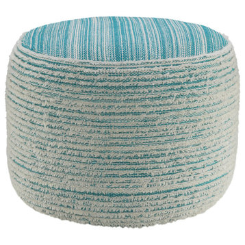 Tropical Textured and Distressed Pouf, Aqua/White