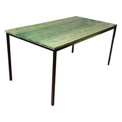 緑染め檜アイアンテーブル / Dyed Green Hinoki Wood and Iron Table - ダイニングテーブル