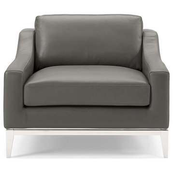 Modern Living Room Lounge Club Lobby Armchair Accent Chair, Leather, Grey Gray