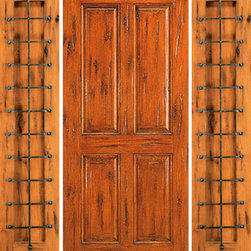 Knotty Alder Exterior Prehung Door with Two Sidelites, 4-Panel - Front Doors
