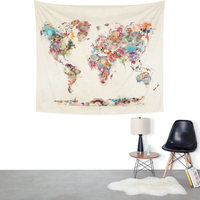 World Map Watercolor Deux Wall Hanging Tapestry - Medium: 68 x 80