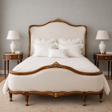 Handcrafted French Provincial Bed | Louis XV Inspired Upholstered Design