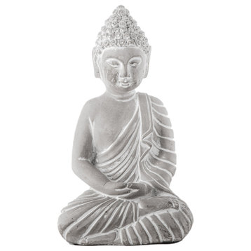 Cement Meditating Buddha in Kasaya Figurine Washed Concrete Gray Finish