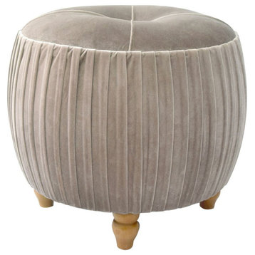 New Pacific Direct Helena 18" Round Velvet Fabric Small Ottoman in Beige