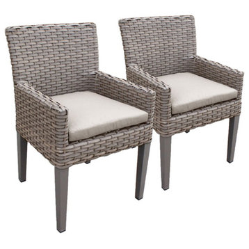 TK Classics Oasis Patio Dining Arm Chair in Beige (Set of 2)