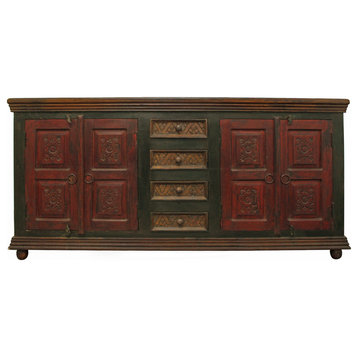 Arvada 4 Carved Doors 4-Drawers Solid Wood Buffet, Multi-Color