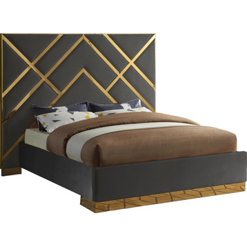 Vector Upholstered Bed, Gray, King, Velvet