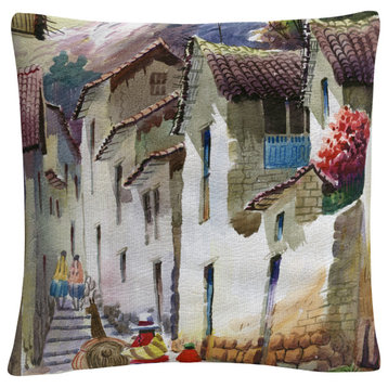 Cuzco I Tuscan Architectural Village By Masters Fine Art Decorative Throw Pillow