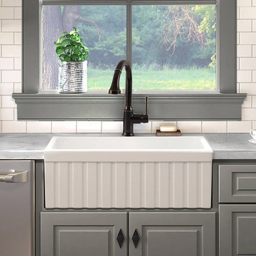 Victoria 30" Fluted Fireclay Farmhouse Kitchen Sink, Apron Front, Large, White