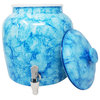 Porcelain Beverage Dispenser With Lid, 2.5 Gallon, Light Blue Marble