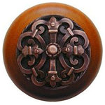 Notting Hill Decorative Hardware - Chateau Wood Knob, Antique Brass, Cherry Wood Finish, Antique Copper - Projection: 1-1/8"