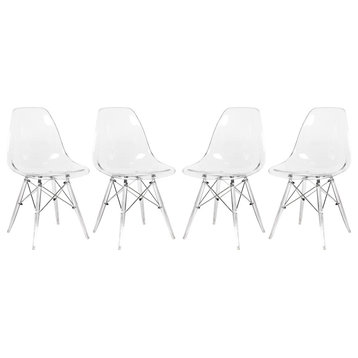 Dover Molded Dining Side Chair With Acrylic Base, Set of 4, Clear