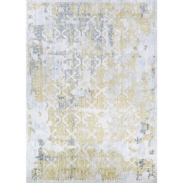 Grand Damask Area Rug, Gold/Silver/Ivry, Rectangle, 5'3"x7'6"
